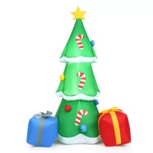 Costway 6 ft. Pre-lit LED Lights Christmas Tree with Gift Boxes Blow Up Christmas Inflatable with Zipper