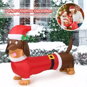 Costway 5  ft. Pre-Lit LED Lights Christmas Dog Christmas Inflatable with Waterproof Fan