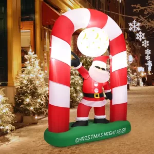 Costway 7.5 ft. Christmas Inflatable Lighted Santa Claus Stand on Archway Yard Decoration