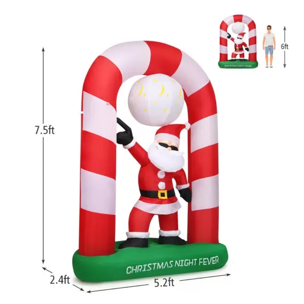 Costway 7.5 ft. Christmas Inflatable Lighted Santa Claus Stand on Archway Yard Decoration