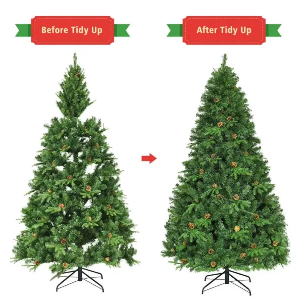 Costway 7.5 ft. Pre-Lit Artificial Christmas Tree Hinged with 540 LED Lights and Pine Cones