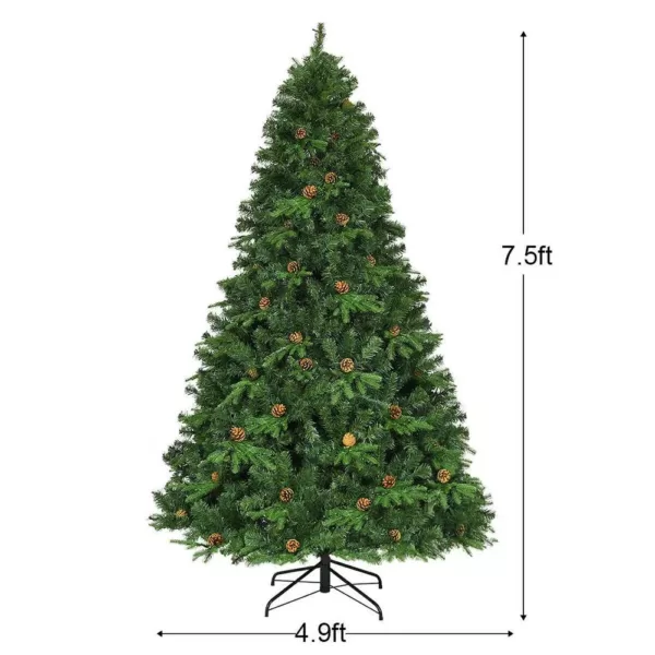 Costway 7.5 ft. Pre-Lit Artificial Christmas Tree Hinged with 540 LED Lights and Pine Cones