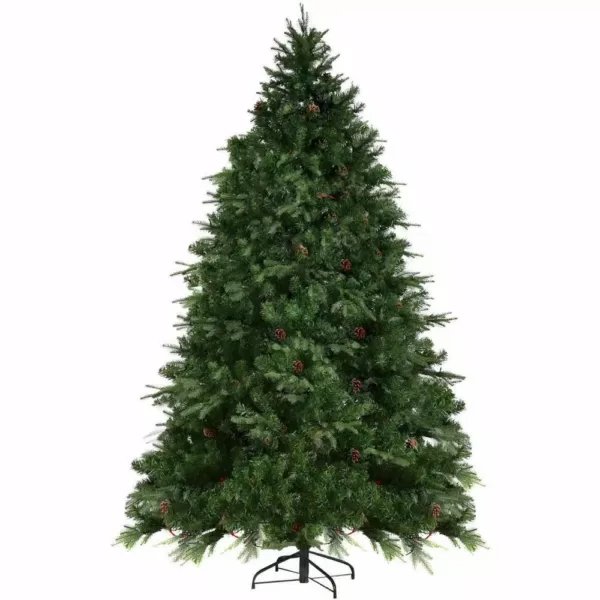 Costway 8 ft. Pre-Lit LED Artificial Christmas Tree Hinged with 600 LED Lights and Pine Cones