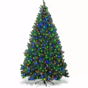 Costway 7.5 ft. Pre-Lit Dense Artificial Christmas Tree Hinged with 550 Multi-Color Lights and Stand