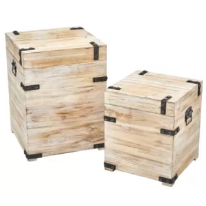 Nearly Natural Decorative White Wash Wood Storage Boxes and Trunks with Metal Detail (Set of 2)