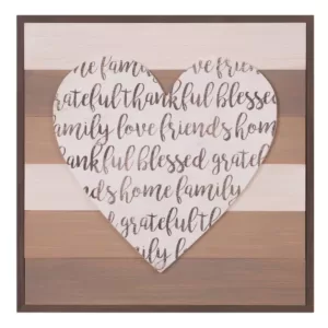 Pinnacle 18 in. x 18 in. Thankful, Grateful, Blessed Cut-Out Heart Wood Decorative Sign