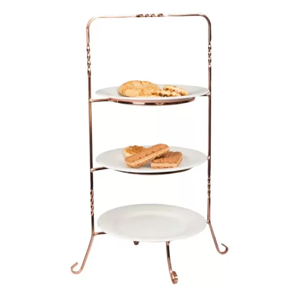 Creative Home 3-Tier Copper Plated Dessert Plate Rack, Cake Serving Tray, Fruit Presentation, Party Food Server Display