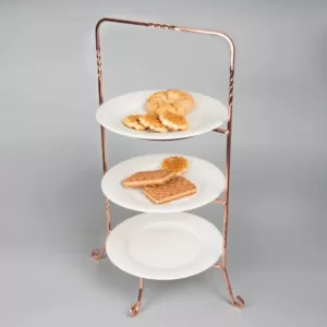 Creative Home 3-Tier Copper Plated Dessert Plate Rack, Cake Serving Tray, Fruit Presentation, Party Food Server Display