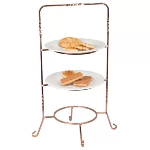 Creative Home 3-Tier Copper Plated Dessert Plate Rack, Cake Serving Tray, Fruit Presentation, Party Food Server Display