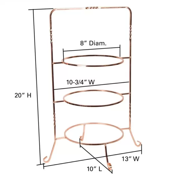 Creative Home 3-Tier Copper Plated Dinner Plate Rack, Party Food Server, Serving Rack, Fruit Presentation, Party Food Server Display