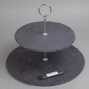 Creative Home 2-Tier Black Natural Slate Cake Stand Dessert Serving Plate Party Food Server