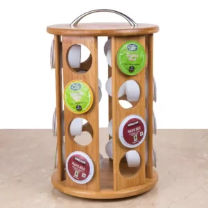 Creative Home Natural Bamboo Single Serve Revolving Carousel Coffee Pod Holder Organizer