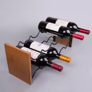 Creative Home Acacia Wood and Black Wire Wine Rack, Whine Bottle Holder, Free Standing Wine Bottle Rack