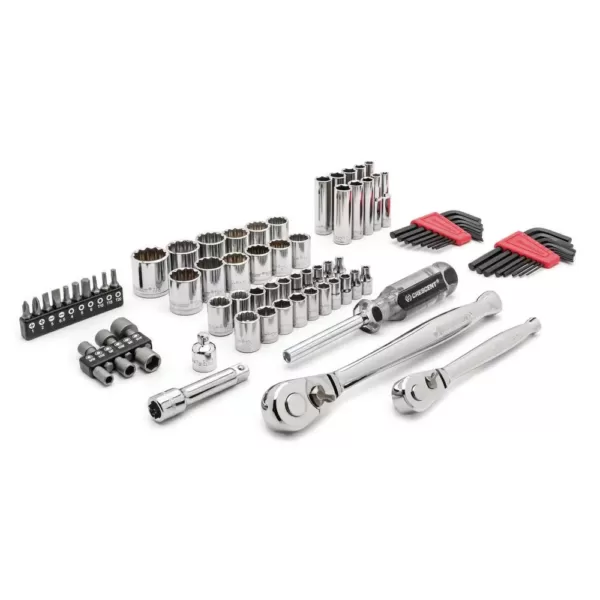 Crescent 1 /4 in. and 3/8 in. Drive 6 and 12 Point Standard and Deep SAE/Metric Mechanics Tool Set (84-Pieces)