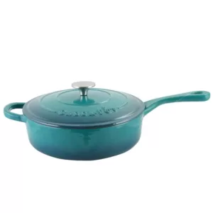 Crock-Pot Artisan 3.5 qt. Cast Iron Nonstick Saute Pan in Teal Ombre with Lid