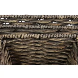 LITTON LANE Large Square Water Hyacinth Wicker Dark Brown Storage Baskets (Set of 3)