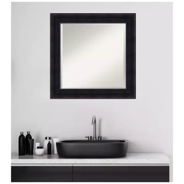 Amanti Art Annatto 25 in. W x 25 in. H Framed Square Beveled Edge Bathroom Vanity Mirror in Dark Brown Mahogany