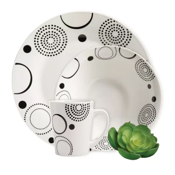 Gibson Home 12-Piece Mid-century Decorated with Black Geometric Design on White Porcelain Dinnerware Set (Service for 4)