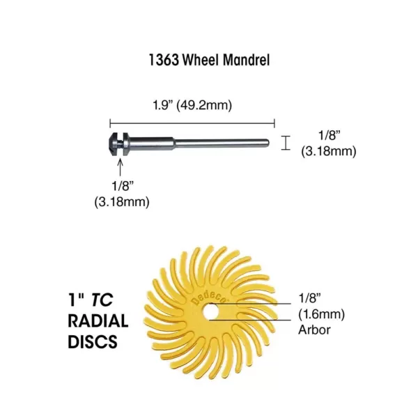 Dedeco Sunburst 7/8 in. Radial Discs - 1/16 in. Arbor Rotary Cleaning and Polishing Tool Set Assortment (86-Piece)