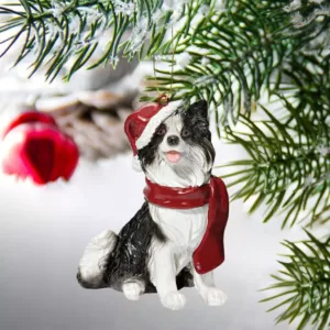 Design Toscano 3.5 in. Border Collie Holiday Dog Ornament Sculpture