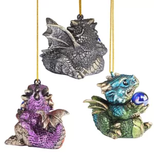 Design Toscano 2 in. Three Dragon Virtues Gothic Holiday Ornament (3-Piece)