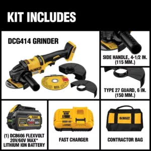 DEWALT FLEXVOLT 60-Volt MAX Cordless Brushless 4-1/2 in. Angle Grinder with Kickback Brake & (1) FLEXVOLT 6.0Ah Battery