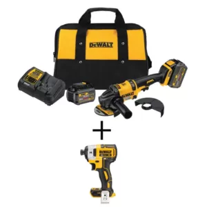 DEWALT FLEXVOLT 60-Volt MAX Cordless Brushless 4-1/2 in. Angle Grinder, (2) FLEXVOLT 6.0Ah Batteries & 1/4 in. Impact Driver