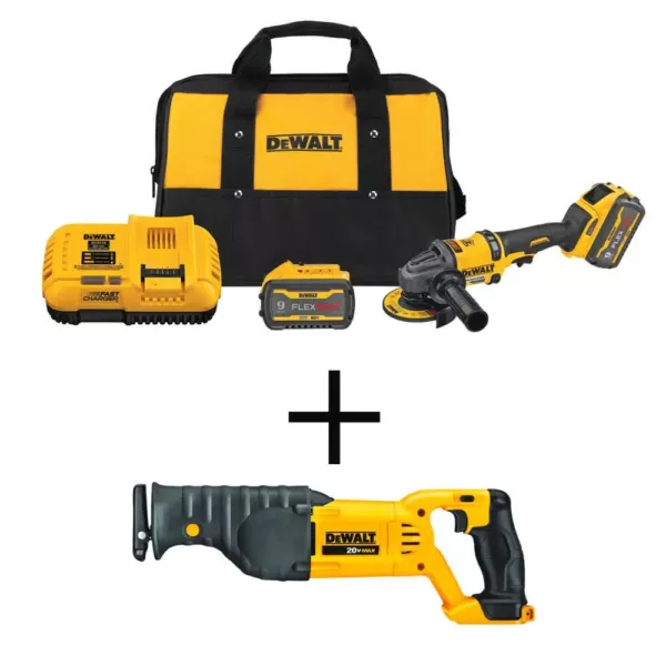 DEWALT FLEXVOLT 60-Volt MAX Brushless 4-1/2 in. - 6 in. Small Angle Grinder, (2) FLEXVOLT 9.0Ah Batteries & Reciprocating Saw