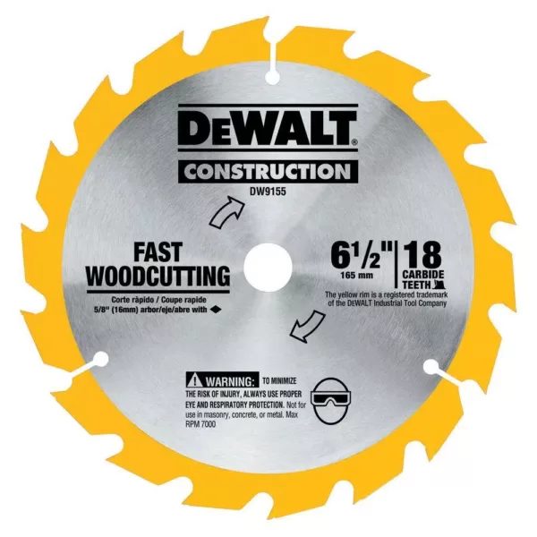 DEWALT 20-Volt MAX Cordless 6-1/2 in. Circular Saw with Bonus 6-1/2 in. 18-Tooth Fast Cutting Carbide Circular Saw Blade