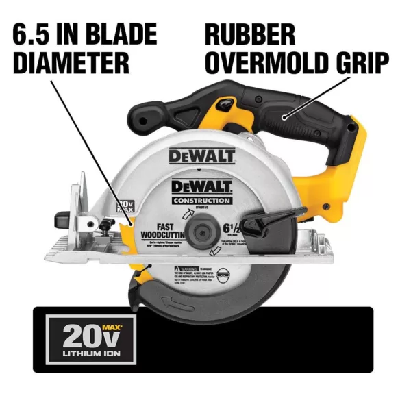 DEWALT 20-Volt MAX Cordless 6-1/2 in. Circular Saw with Bonus 6-1/2 in. 18-Tooth Fast Cutting Carbide Circular Saw Blade