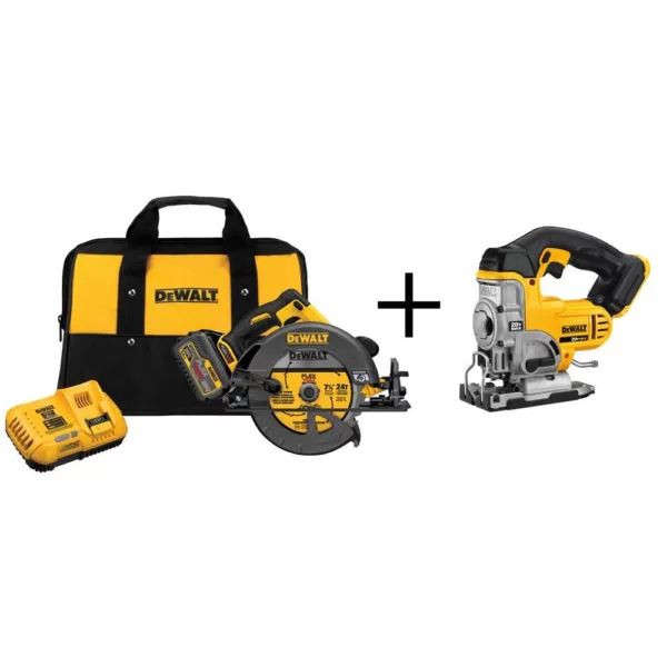 DEWALT FLEXVOLT 60-Volt MAX Cordless Brushless 7-1/4 in. Circular Saw, (1) FLEXVOLT 6.0Ah Battery & Jigsaw