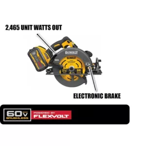 DEWALT FLEXVOLT 60-Volt MAX Cordless Brushless 7-1/4 in. Circular Saw with Brake, (1) FLEXVOLT 9.0Ah Battery & Impact Wrench