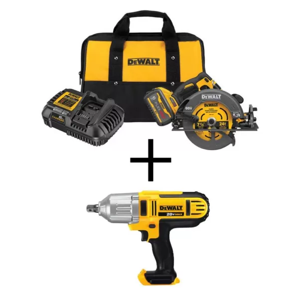 DEWALT FLEXVOLT 60-Volt MAX Cordless Brushless 7-1/4 in. Circular Saw with Brake, (1) FLEXVOLT 9.0Ah Battery & Impact Wrench