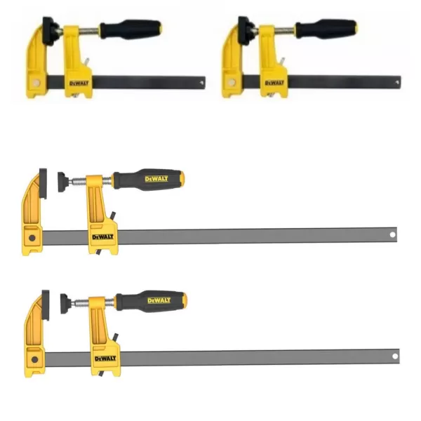 DEWALT 12 in. and 6 in. 600 lb. Bar Clamps (4-Pack) w/2.5 in. Throat Depth