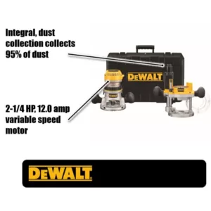 DEWALT 2-1/4 HP Electronic Variable Speed Fixed Base and Plunge Router Combo Kit with Soft Start