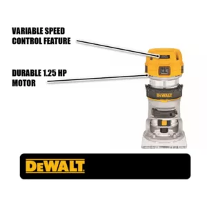 DEWALT 7 Amp Corded 1-1/4 HP Max Torque Variable Speed Compact Router with LEDs