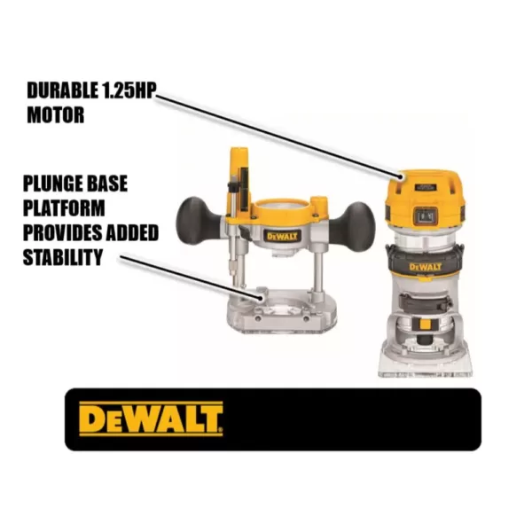 DEWALT 7 Amp Corded 1-1/4 Horsepower Compact Router with Plunge Base and Bag