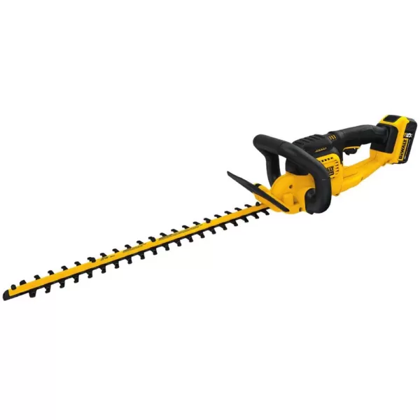 DEWALT 22 in. 20V MAX Lithium-Ion Cordless Hedge Trimmer with (1) 5.0Ah Battery, Charger and Bonus Handheld Leaf Blower