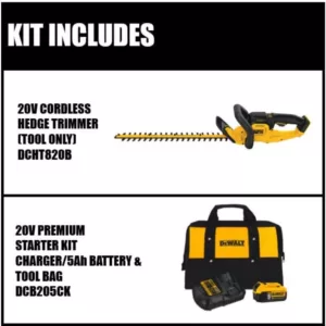 DEWALT 22 in. 20V MAX Lithium-Ion Cordless Hedge Trimmer (Tool Only) with Bonus 20V MAX Lithium-Ion Starter Kit Included