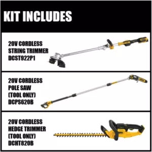 DEWALT 14 in. 20V MAX Cordless Brushless String Trimmer w/ Bonus 8 in. 20V Pole Saw & 22 in. 20V Hedge Trimmer (Tools Only)