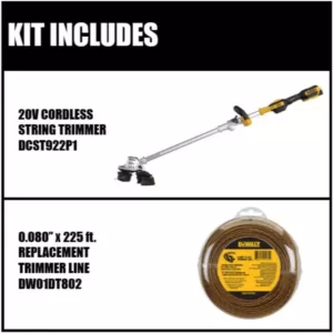 DEWALT 20V MAX Lithium-Ion Brushless Cordless String Trimmer Kit with Bonus 0.080 in. x 225 ft. Replacement Line Included