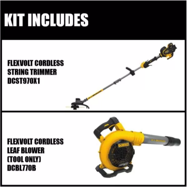 DEWALT 15 in. 60V MAX Cordless FLEXVOLT Brushless String Grass Trimmer, (1) 3.0Ah Battery & Charger & Leaf Blower (Tool Only)