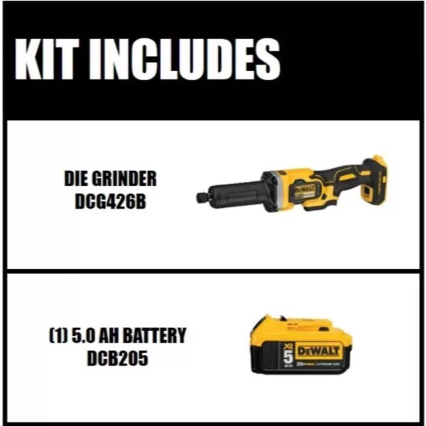 DEWALT 20-Volt MAX Cordless Brushless 1-1/2 in. Variable Speed Die Grinder with (1) 20-Volt 5.0Ah Battery