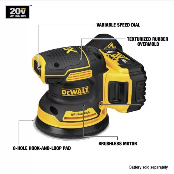 DEWALT 20-Volt MAX XR Cordless Brushless 5 in. Random Orbital Sander with (1) 20-Volt Battery 2.0Ah & Jigsaw