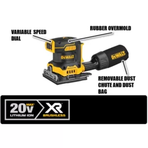 DEWALT 20-Volt MAX XR Cordless Brushless 5 in. Random Orbital Sander with 1/4 Sheet Sander, (1) 20-Volt Battery 3.0Ah & Charger