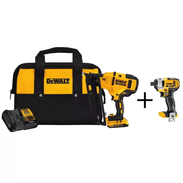 DEWALT 20-Volt MAX 16-Gauge Cordless Angled Nailer Kit with Bonus Bare 20-Volt MAX 1/4 in. Cordless Impact Driver