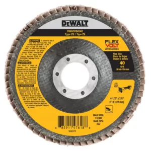 DEWALT FLEXVOLT 4-1/2 in. x 7/8 in. 40 Grit Flap Disc Type 29