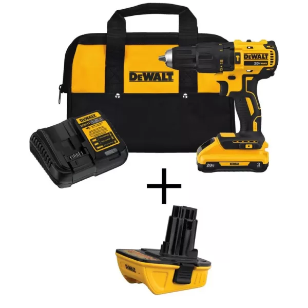 DEWALT 20-Volt MAX Cordless Brushless 1/2 in. Hammer Drill, (1) 20-Volt 3.0Ah Battery, Charger, and 20-Volt Adaptor