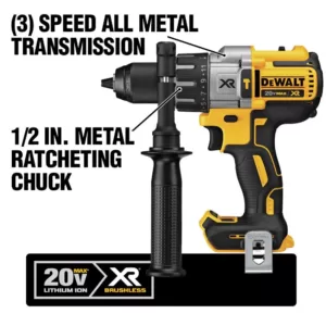 DEWALT 20-Volt MAX XR Cordless Brushless 3-Speed 1/2 in. Hammer Drill (Tool-Only)