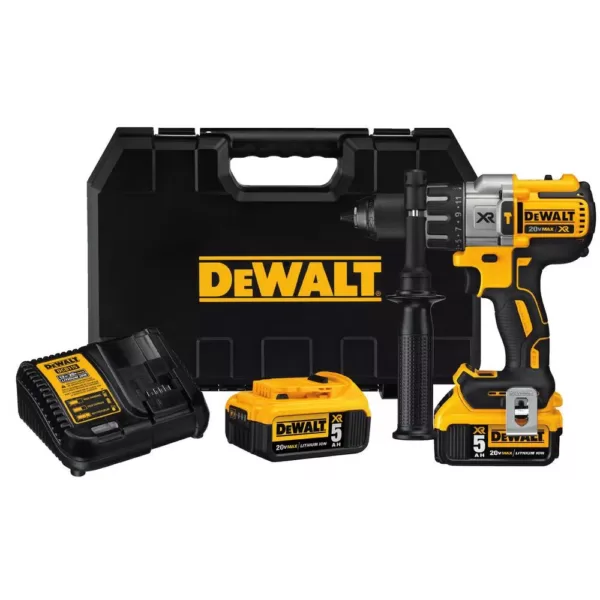 DEWALT 20-Volt MAX XR Cordless Brushless 3-Speed 1/2 in. Hammer Drill, (2) 20-Volt 5.0Ah Batteries & Mech Tool Set (142-Piece)